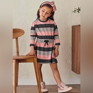 Mayoral Pink and Gray Striped Casual Dress